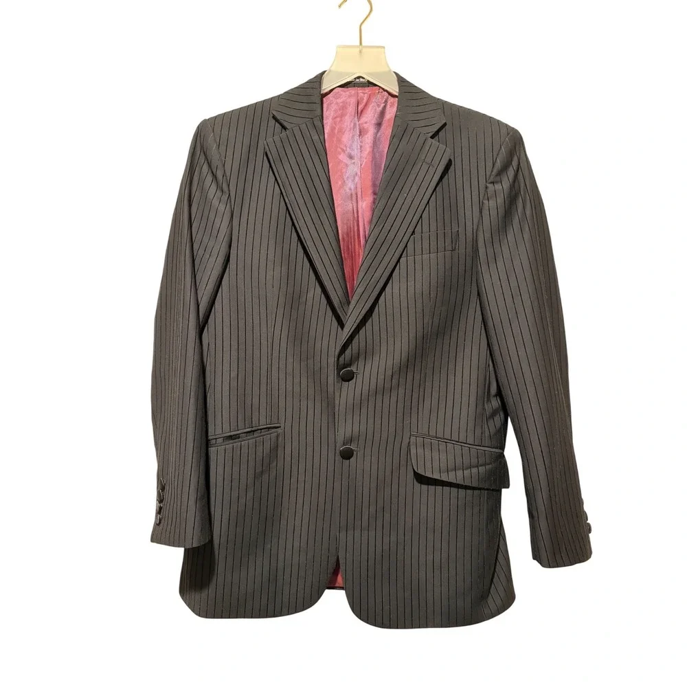 Acquaviva Mens Made in Italy Super 140s Wool Pinstripe Suit Jacket Blazer Black